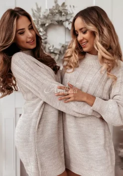 Sweter Tunika Z Polgolfem Anderson Bezowy