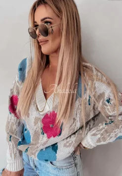Sweter W Kwiaty Garden Of Wonders Jasnobezowy