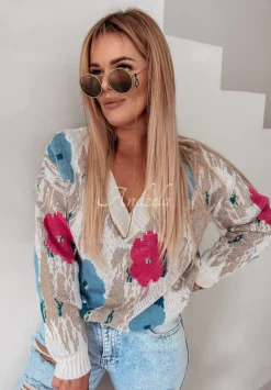 Sweter W Kwiaty Garden Of Wonders Jasnobezowy