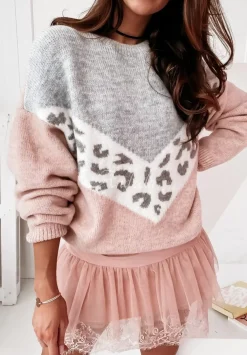 Sweter W Panterke Bernal Pudrowy Roz