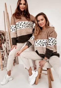Sweter W Panterke Tissy Camelowo-Szary