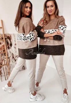 Sweter W Panterke Tissy Camelowo-Szary