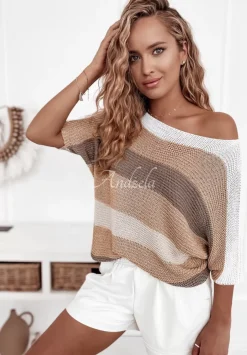 Sweter W Paski Eldy Bialo-Zloty