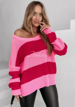 Sweter W Paski Soft Stripes Rozowy