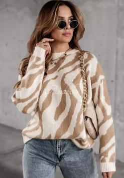Sweter W Zebre Lionel Camelowy