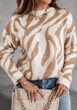 Sweter W Zebre Lionel Camelowy