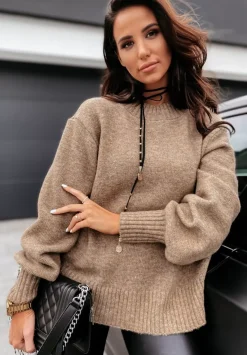Sweter Z Bufiastymi Rekawami Matilde Brazowy