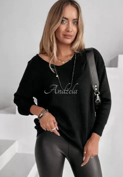 Sweter Z Dekoltem Caffe Latte Czarny