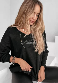 Sweter Z Dekoltem Caffe Latte Czarny
