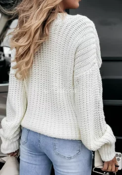 Sweter Z Dekoltem Fall Season Ecru