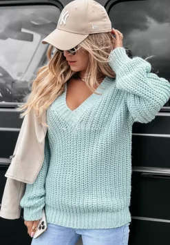 Sweter Z Dekoltem Fall Season Morski