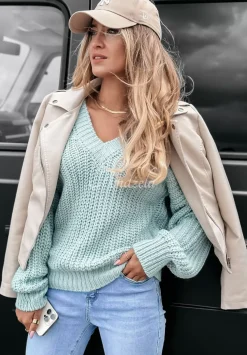 Sweter Z Dekoltem Fall Season Morski