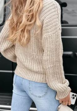 Sweter Z Dekoltem Fall Season Bezowy