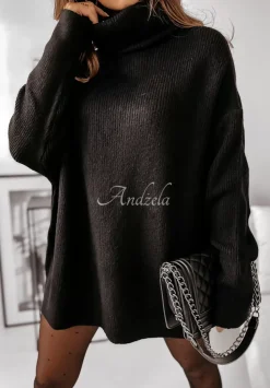 Sweter Z Golfem Mavi Czarny