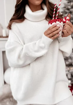 Sweter Z Golfem Mavi Ecru