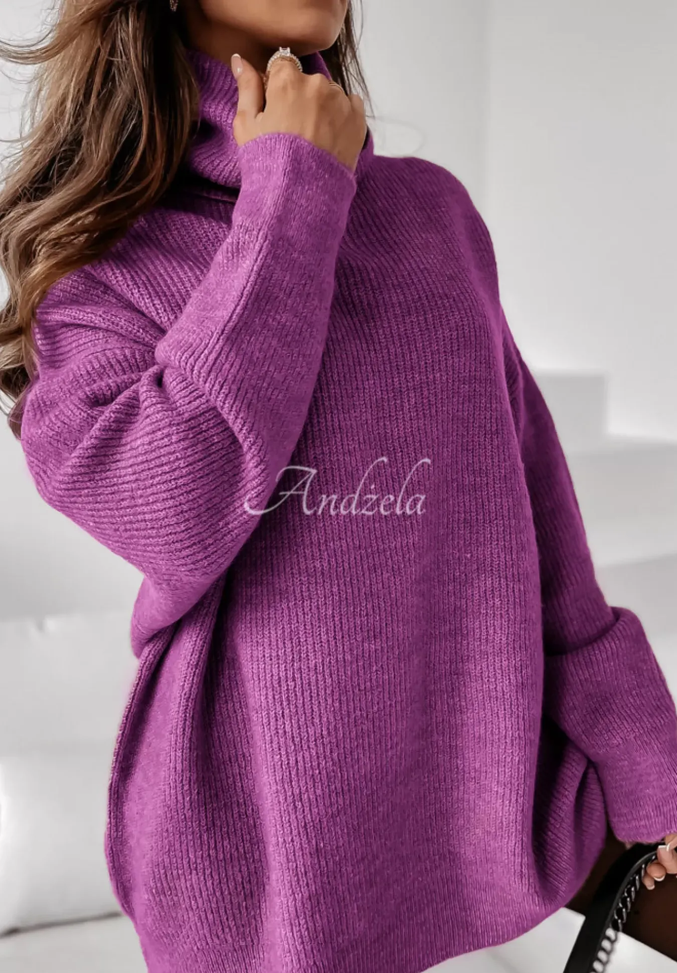 Sweter Z Golfem Mavi Fioletowy