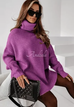 Sweter Z Golfem Mavi Fioletowy