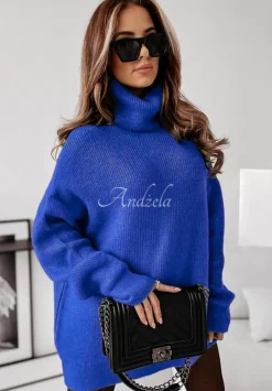 Sweter Z Golfem Mavi Kobaltowy