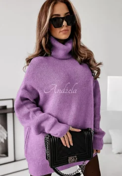 Sweter Z Golfem Mavi Liliowy