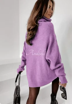Sweter Z Golfem Mavi Liliowy