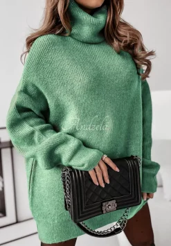 Sweter Z Golfem Mavi Mietowy