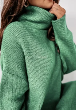 Sweter Z Golfem Mavi Mietowy