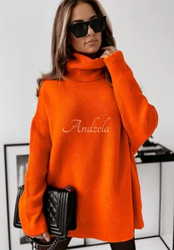 Sweter Z Golfem Mavi Neonowy Pomaranczowy