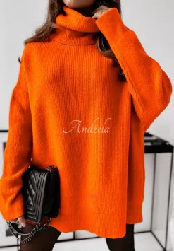 Sweter Z Golfem Mavi Neonowy Pomaranczowy