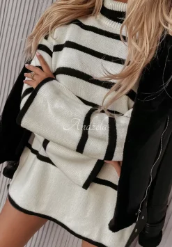 Sweter Z Golfem W Paski Nivena Ecru