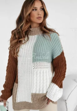 Sweter Z Ozdobnym Splotem Color Me Mine Czekoladowo-Bezowy