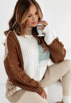 Sweter Z Ozdobnym Splotem Color Me Mine Czekoladowo-Bezowy