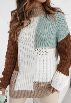 Sweter Z Ozdobnym Splotem Color Me Mine Czekoladowo-Bezowy