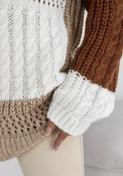 Sweter Z Ozdobnym Splotem Color Me Mine Czekoladowo-Bezowy