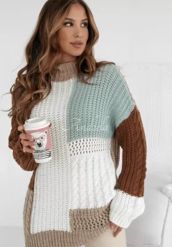 Sweter Z Ozdobnym Splotem Color Me Mine Czekoladowo-Bezowy
