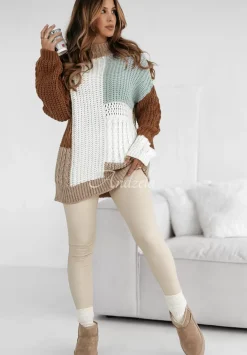 Sweter Z Ozdobnym Splotem Color Me Mine Czekoladowo-Bezowy