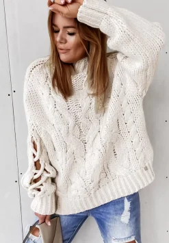 Sweter Z Ozdobnym Splotem Cocomore Casual Ecru