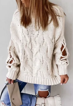 Sweter Z Ozdobnym Splotem Cocomore Casual Ecru