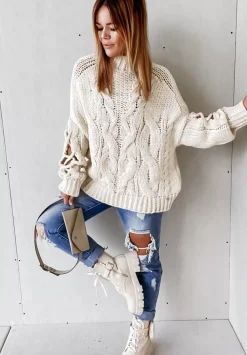 Sweter Z Ozdobnym Splotem Cocomore Casual Ecru