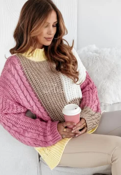 Sweter Z Ozdobnym Splotem Color Me Mine Rozowo-Zolty