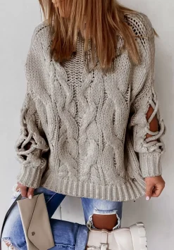 Sweter Z Ozdobnym Splotem Cocomore Casual Mokka