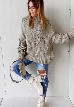 Sweter Z Ozdobnym Splotem Cocomore Casual Mokka