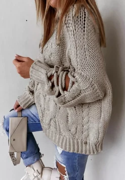 Sweter Z Ozdobnym Splotem Cocomore Casual Mokka