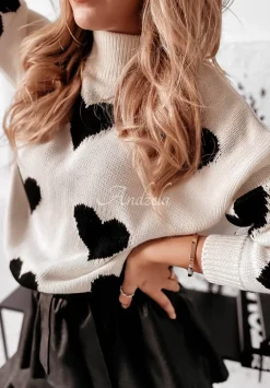 Sweter Z Polfgolfem W Serduszka In My Heart Ecru