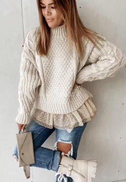 Sweter Z Tiulowym Wykonczeniem Cocomore Molly Ecru