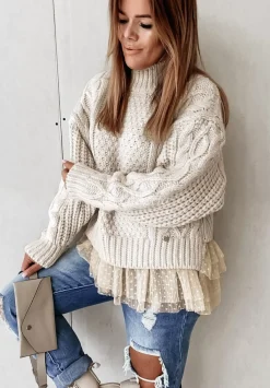 Sweter Z Tiulowym Wykonczeniem Cocomore Molly Ecru