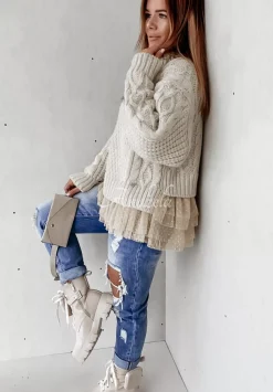 Sweter Z Tiulowym Wykonczeniem Cocomore Molly Ecru