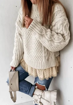 Sweter Z Tiulowym Wykonczeniem Cocomore Molly Ecru