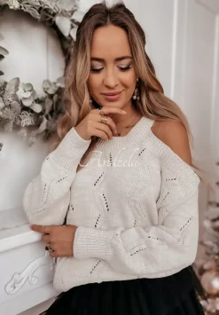 Sweter Z Wycieciami Na Ramionach Tendre Ecru