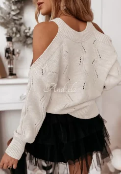 Sweter Z Wycieciami Na Ramionach Tendre Ecru