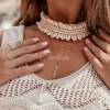 Szeroki Choker, Bransoletka Z Muszelkami Hand Made Bali Jasnobezowy